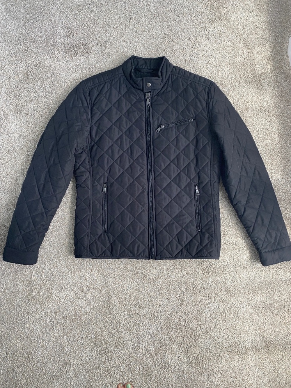 Banana Republic Black Quilted Moto Motorcycle Mock Neck Jacket Sm / Md